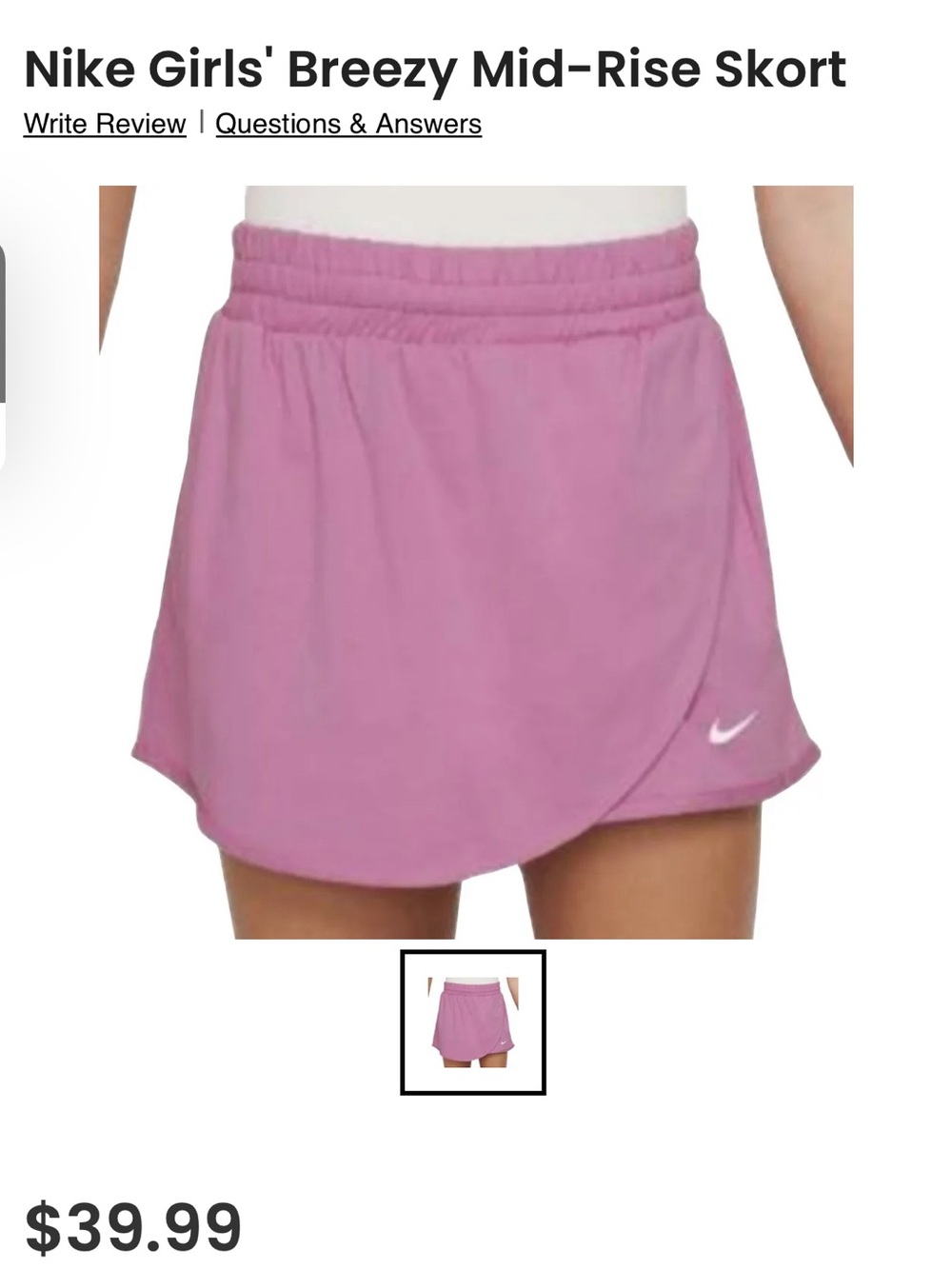 Nike Girls' Pink Athletic Skort